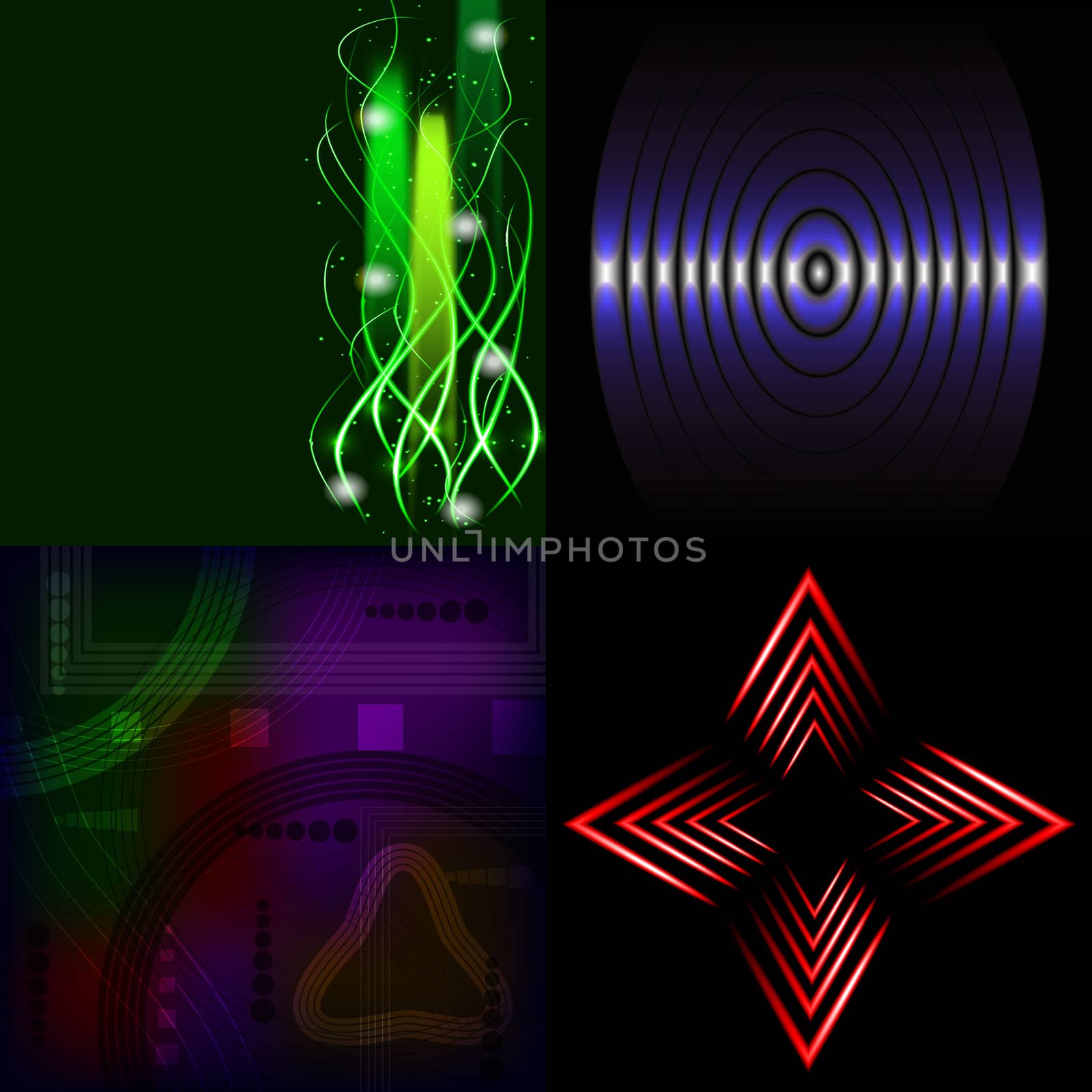 Set  of colorful  abstract background with blurred magic neon light curved lines.  by serhii_lohvyniuk