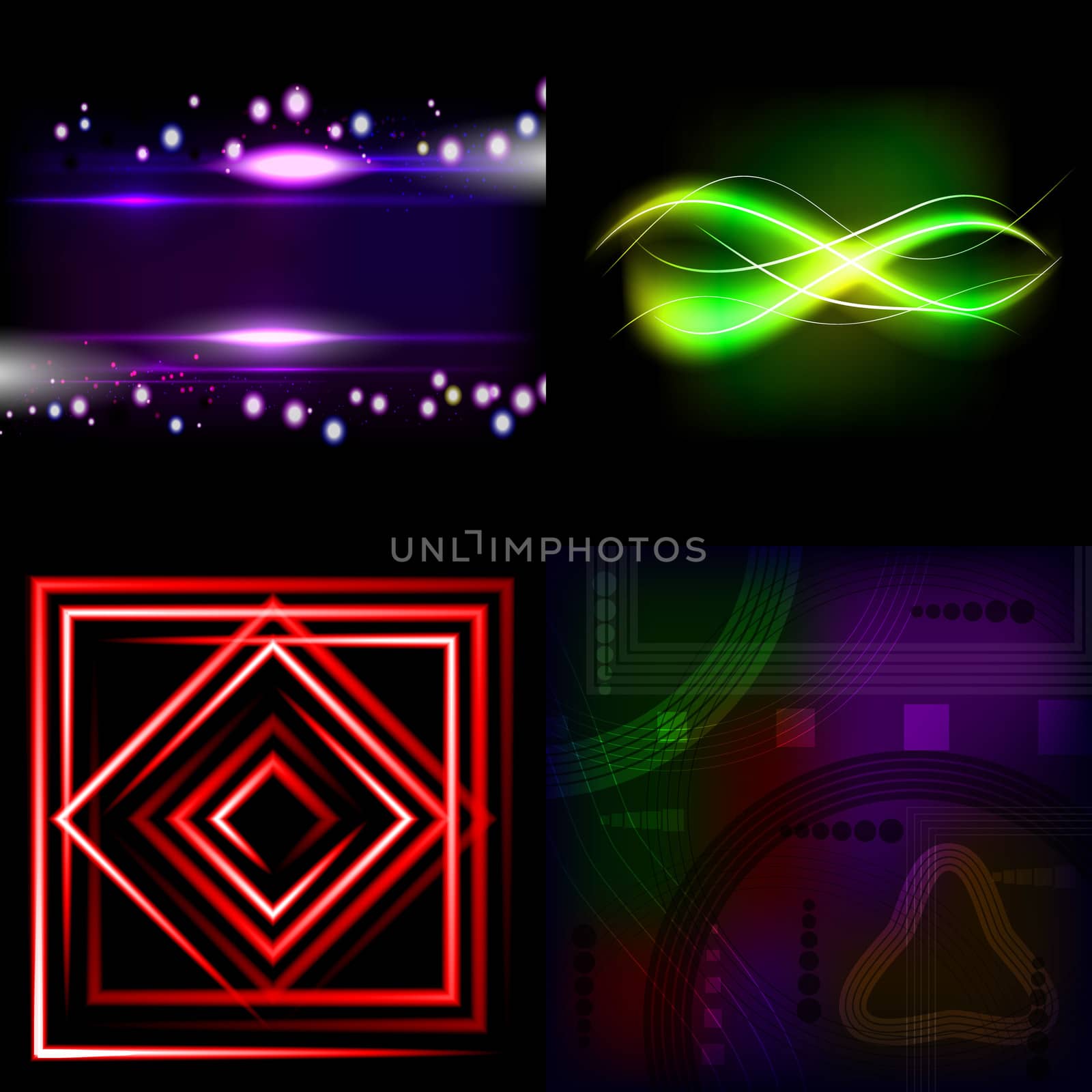 Set  of colorful  abstract background with blurred magic neon light curved lines.  by serhii_lohvyniuk