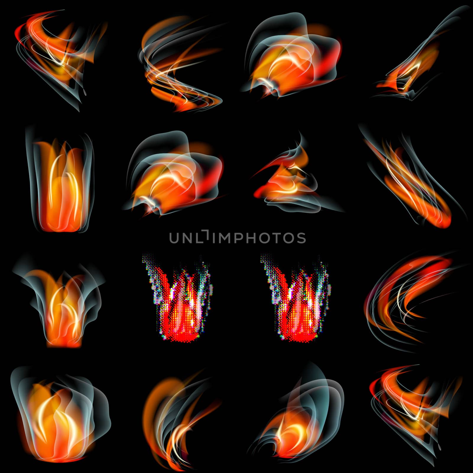 Set of Burn flame fire. abstract background.  illustration