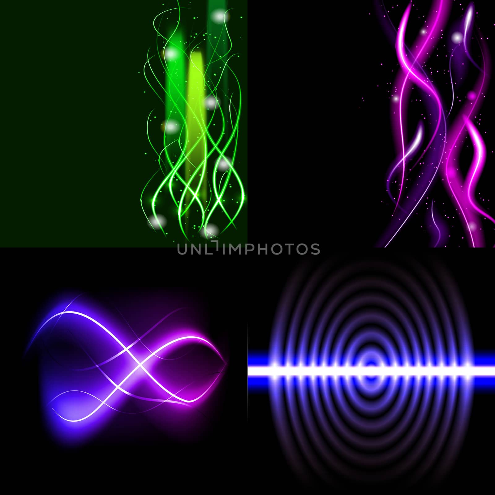 Set  of colorful  abstract background with blurred magic neon light curved lines.  by serhii_lohvyniuk