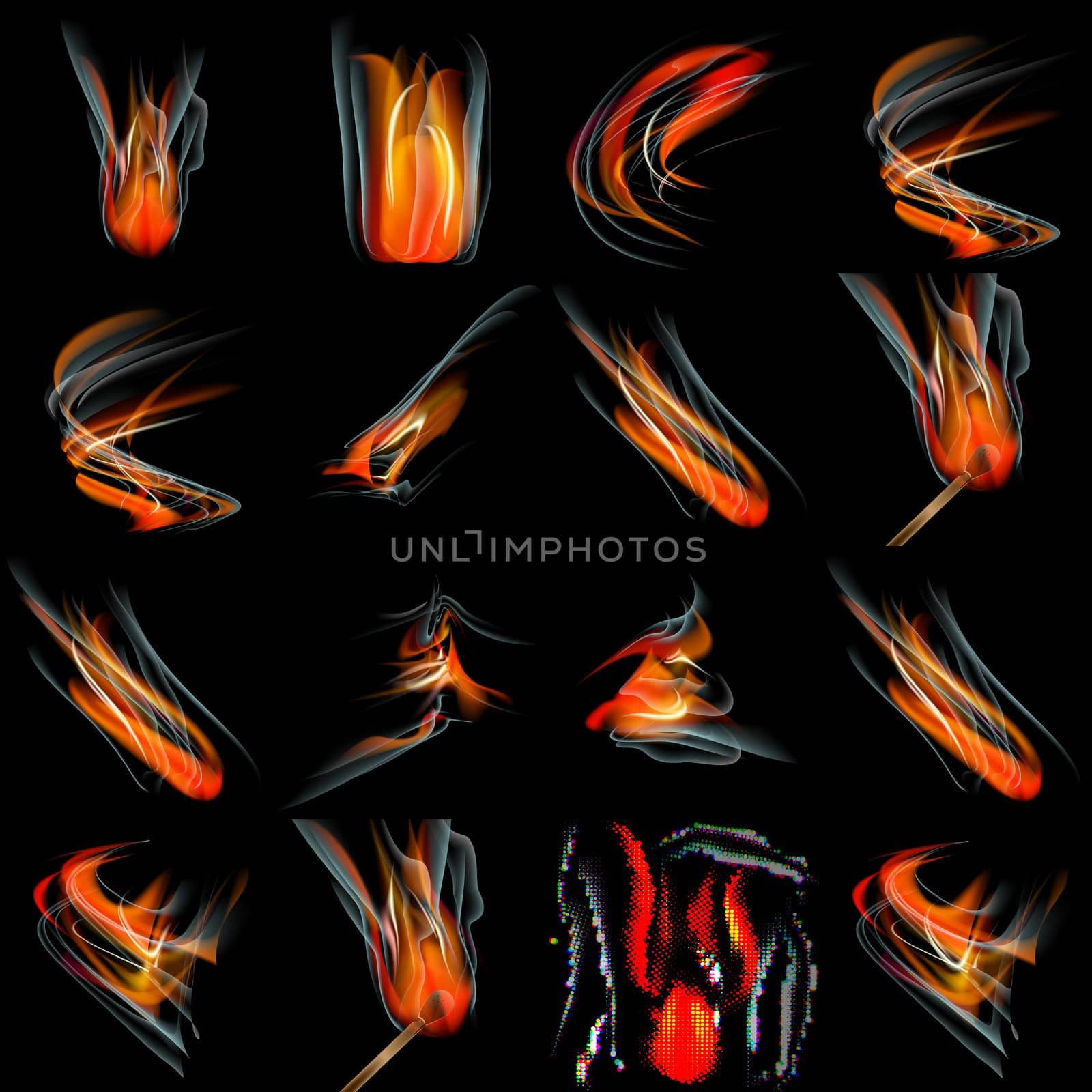 Set of Burn flame fire. abstract background.  illustration