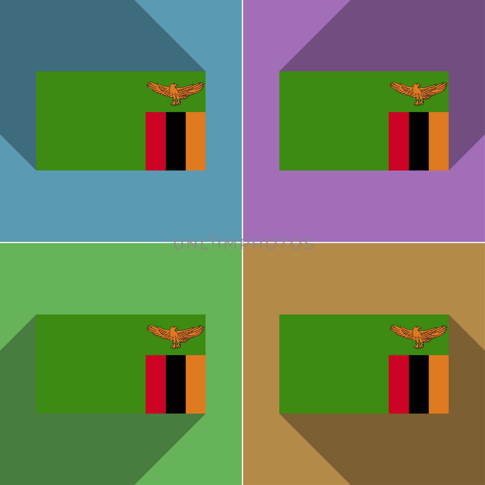 Flags Zambia. Set of colors flat design and long shadows.  by serhii_lohvyniuk
