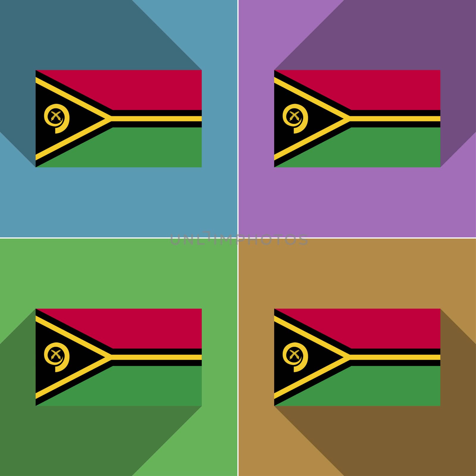 Flags of Vanuatu. Set of colors flat design and long shadows.  illustration