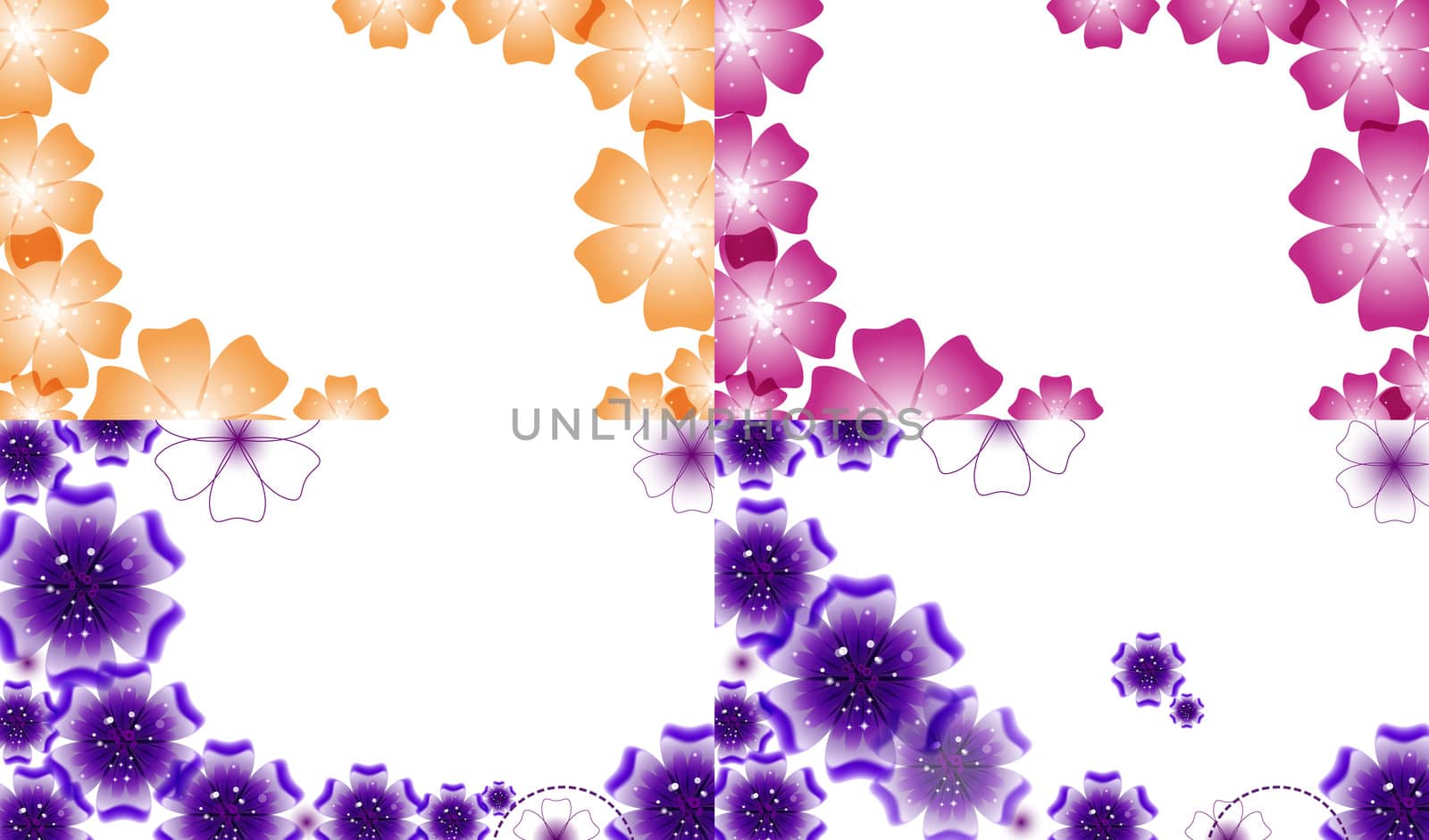 Set of background with Flowers isolated on white sample text.  illustration