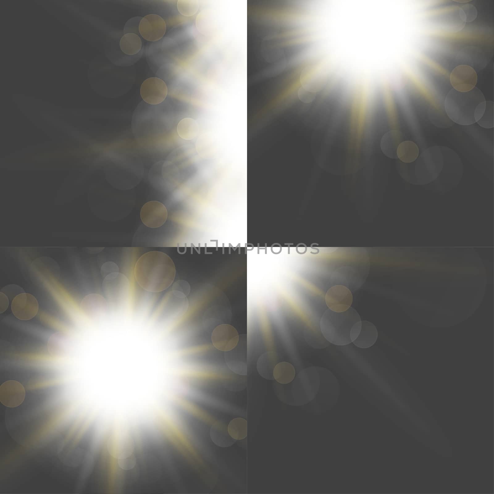 Set with four Abstract blurry background with  overlying semi transparent circles, light effects and sun burst