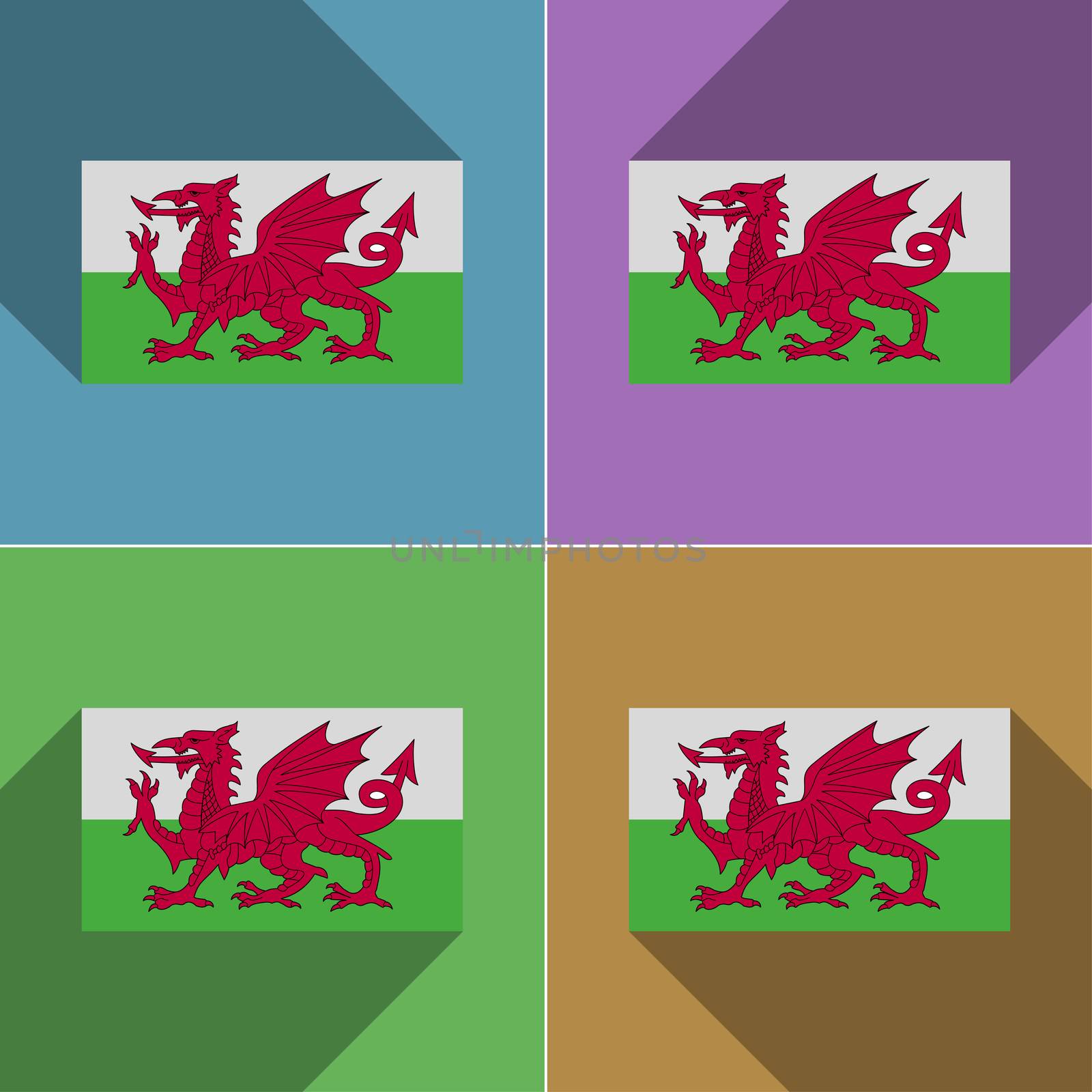 Flags Wales. Set of colors flat design and long shadows.  by serhii_lohvyniuk