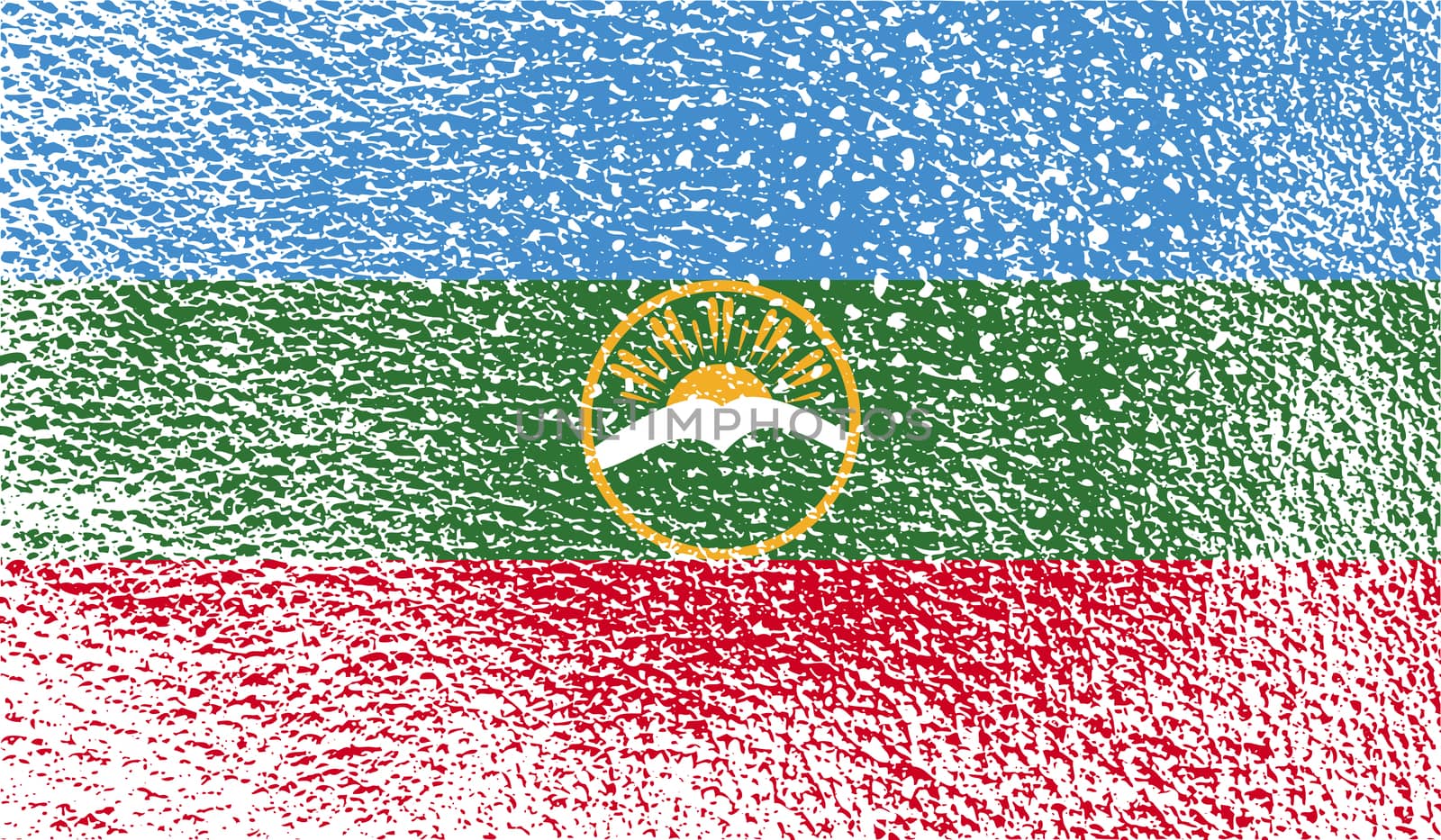Flag of Karachay-Cherkessia Republic, Russia with old texture.  by serhii_lohvyniuk