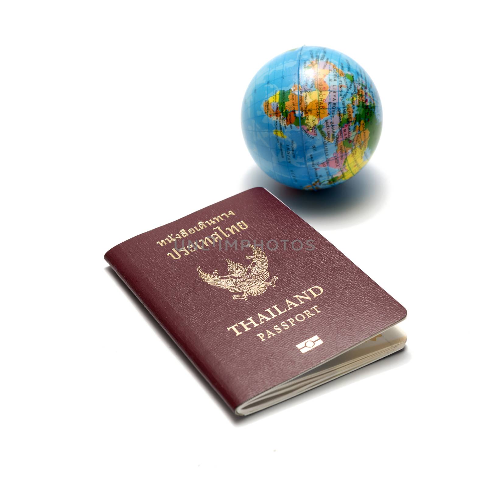 passport and earth ball isolated on white background concept travel around the world