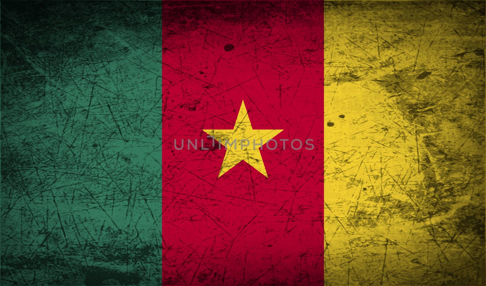 Flag of Cameroon with old texture.  illustration