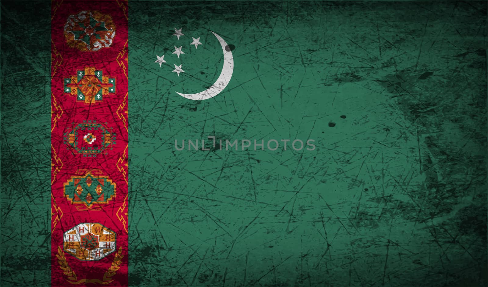 Flag of Turkmenistan with old texture.  by serhii_lohvyniuk