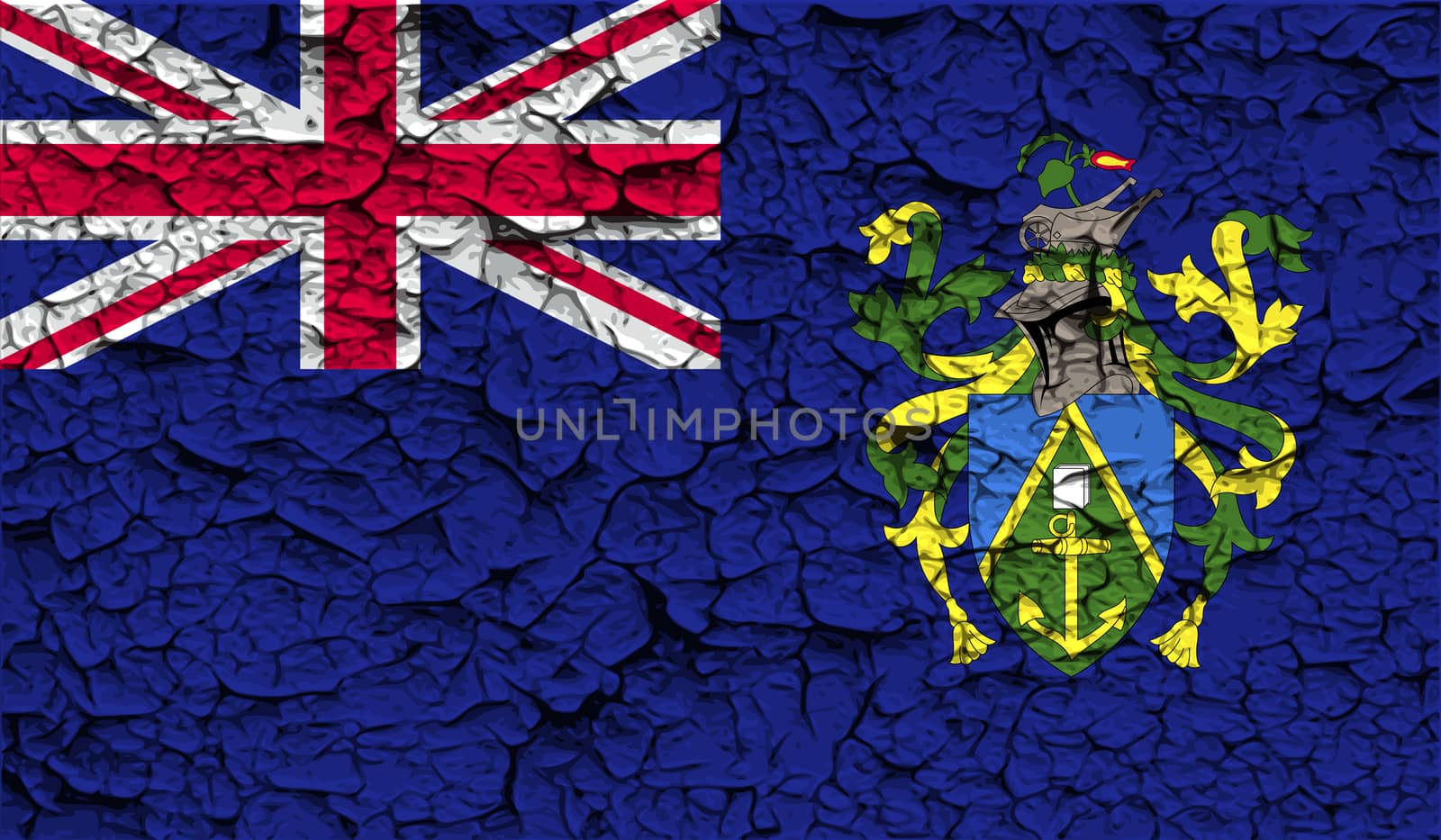 Flag of Pitcairn Islands with old texture.  illustration