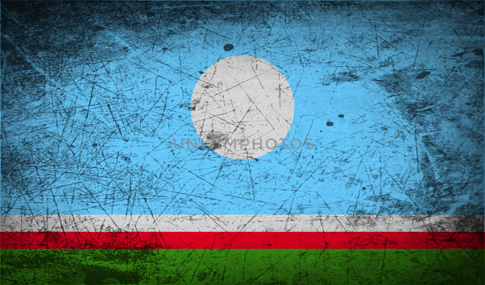 Flag of  Sakha Yakutia Republic, Russia with old texture.  illustration