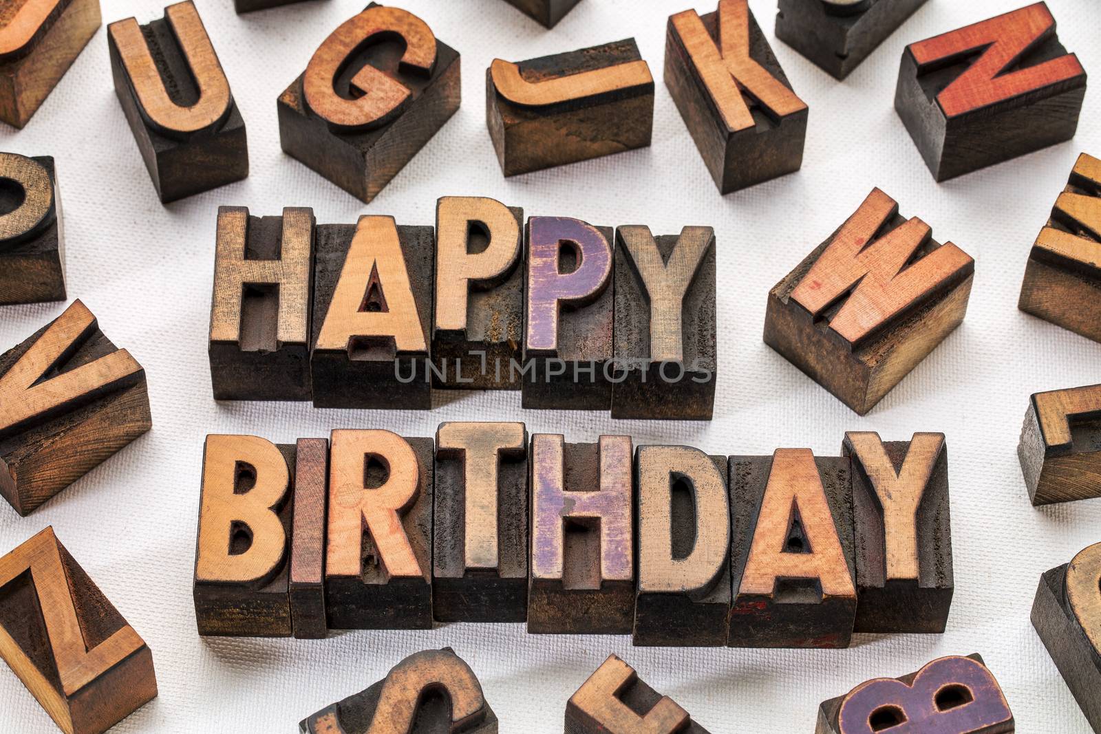 happy birthday in wood type blocks by PixelsAway