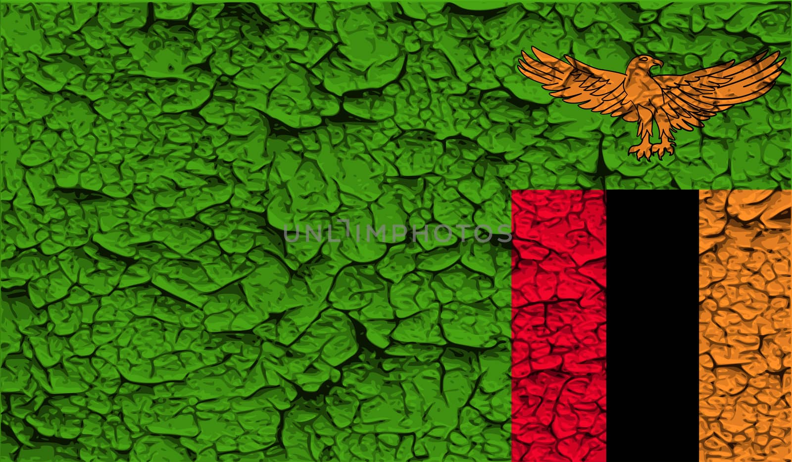 Flag of Zambia with old texture.  illustration