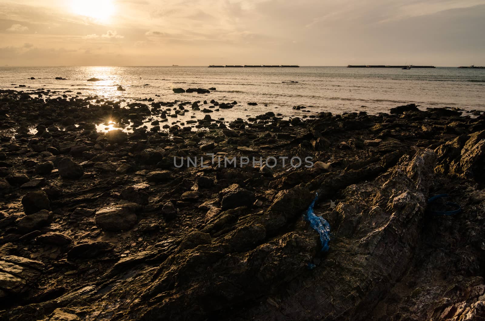 Rock and sea morning  light in Thailand