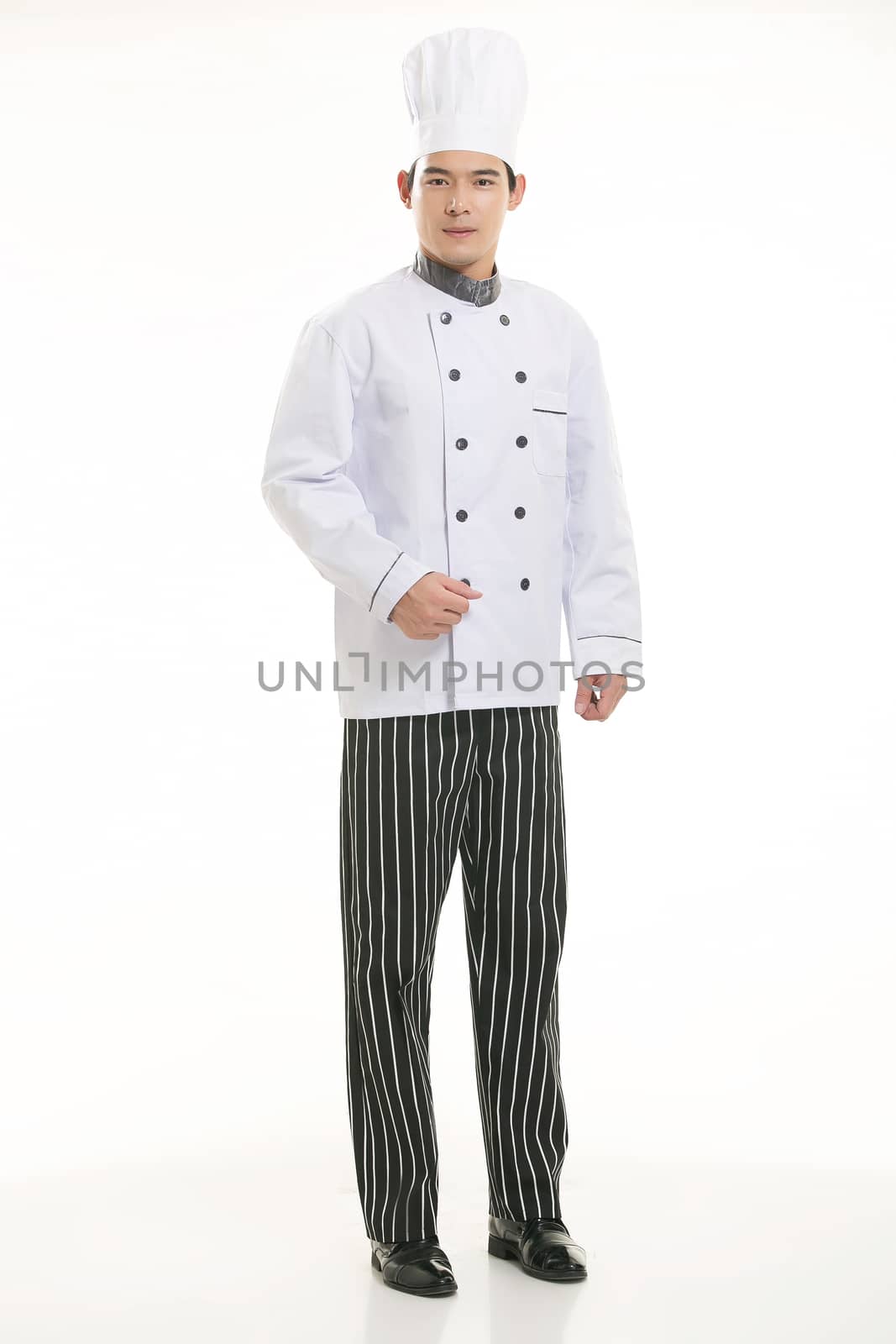 Wearing all kinds of clothing chef dietitian in front of white background