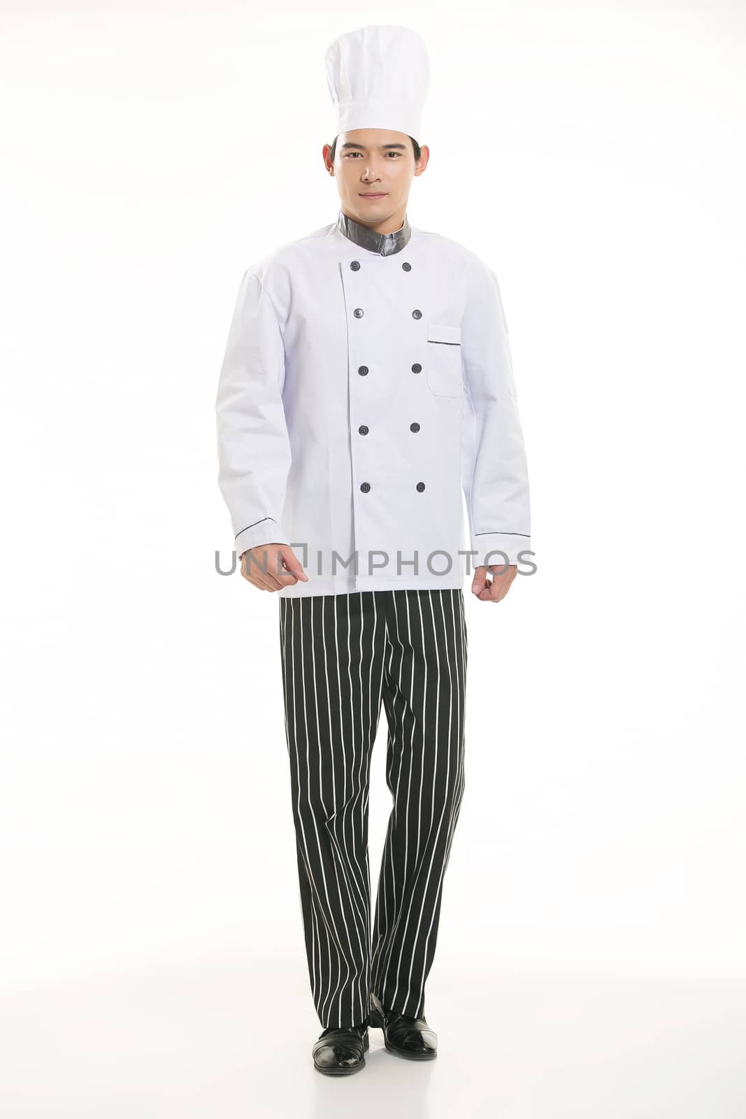 Wearing all kinds of clothing chef dietitian in front of white background