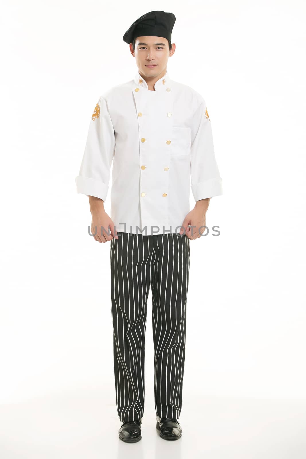 Wearing all kinds of clothing chef dietitian in front of white background