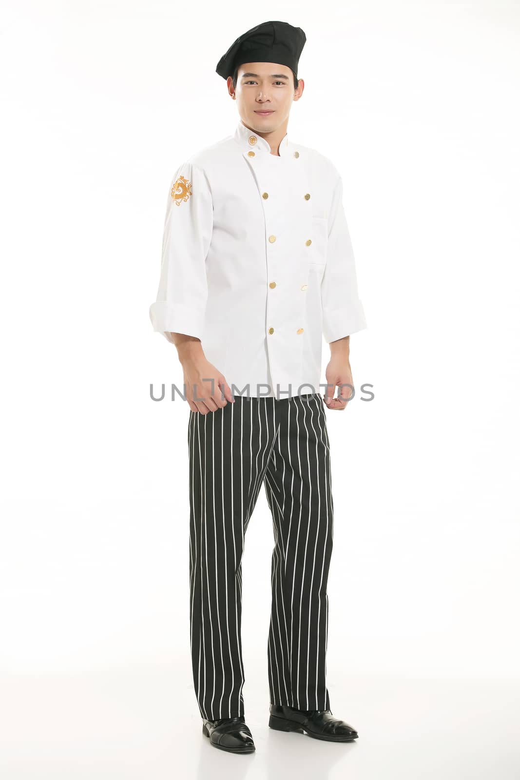 Wearing all kinds of clothing chef dietitian in front of white background