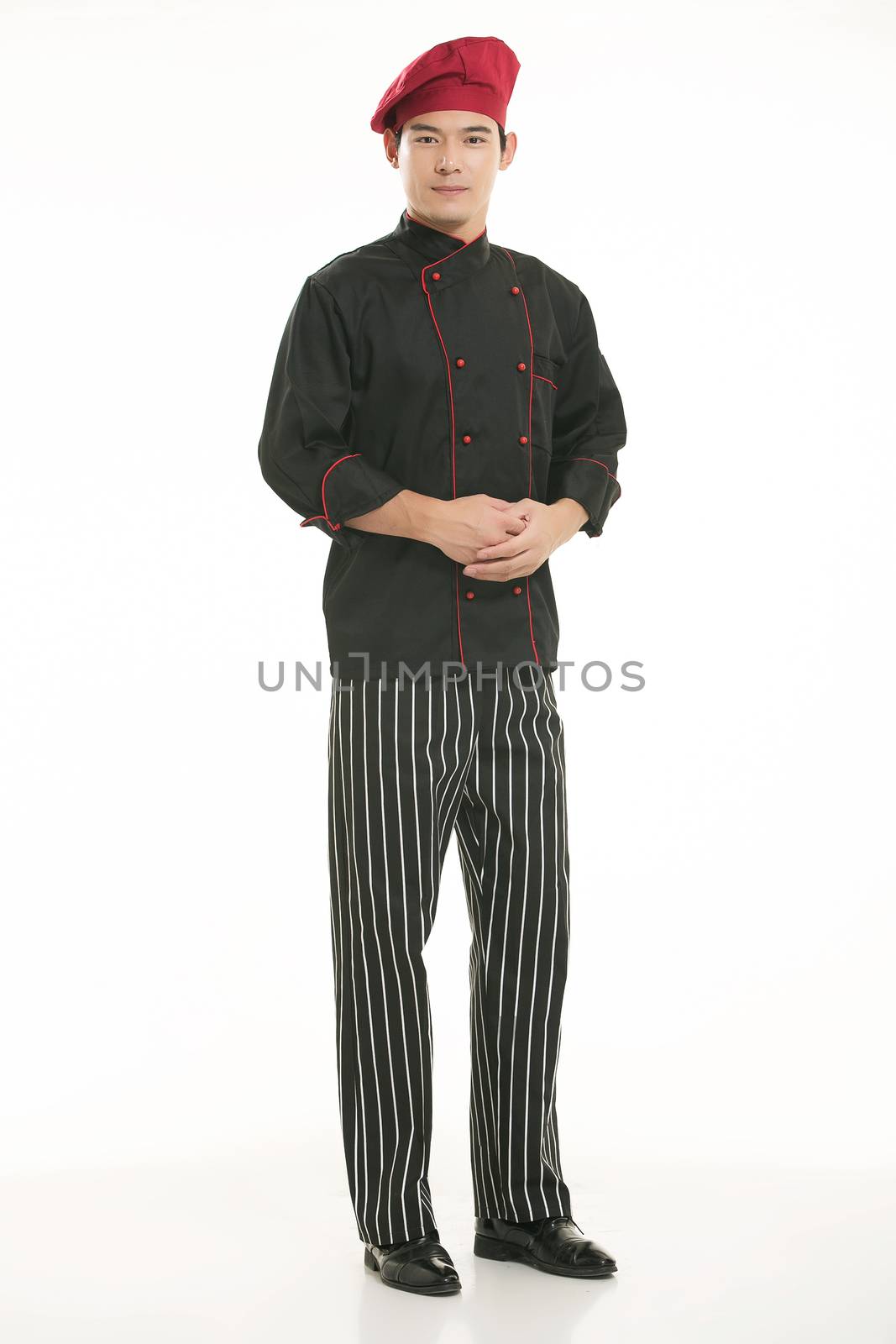 Wearing all kinds of clothing chef dietitian in front of white background