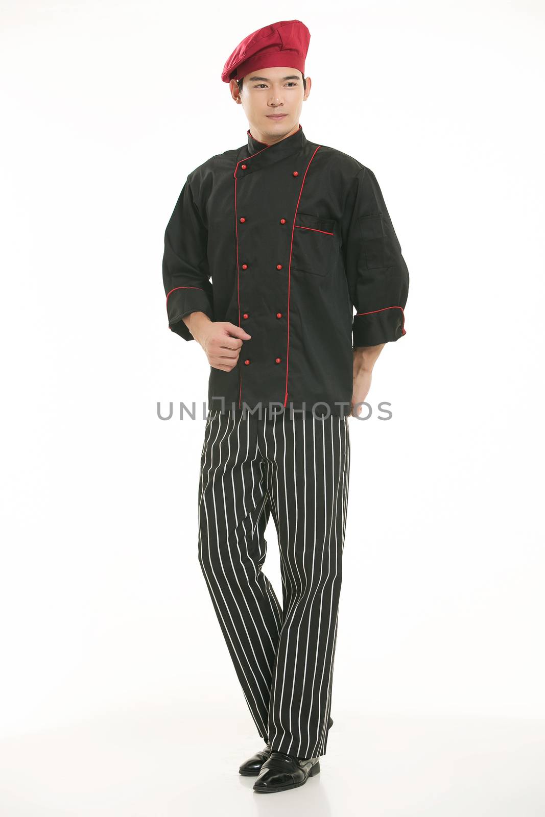 Wearing all kinds of clothing chef dietitian in front of white background