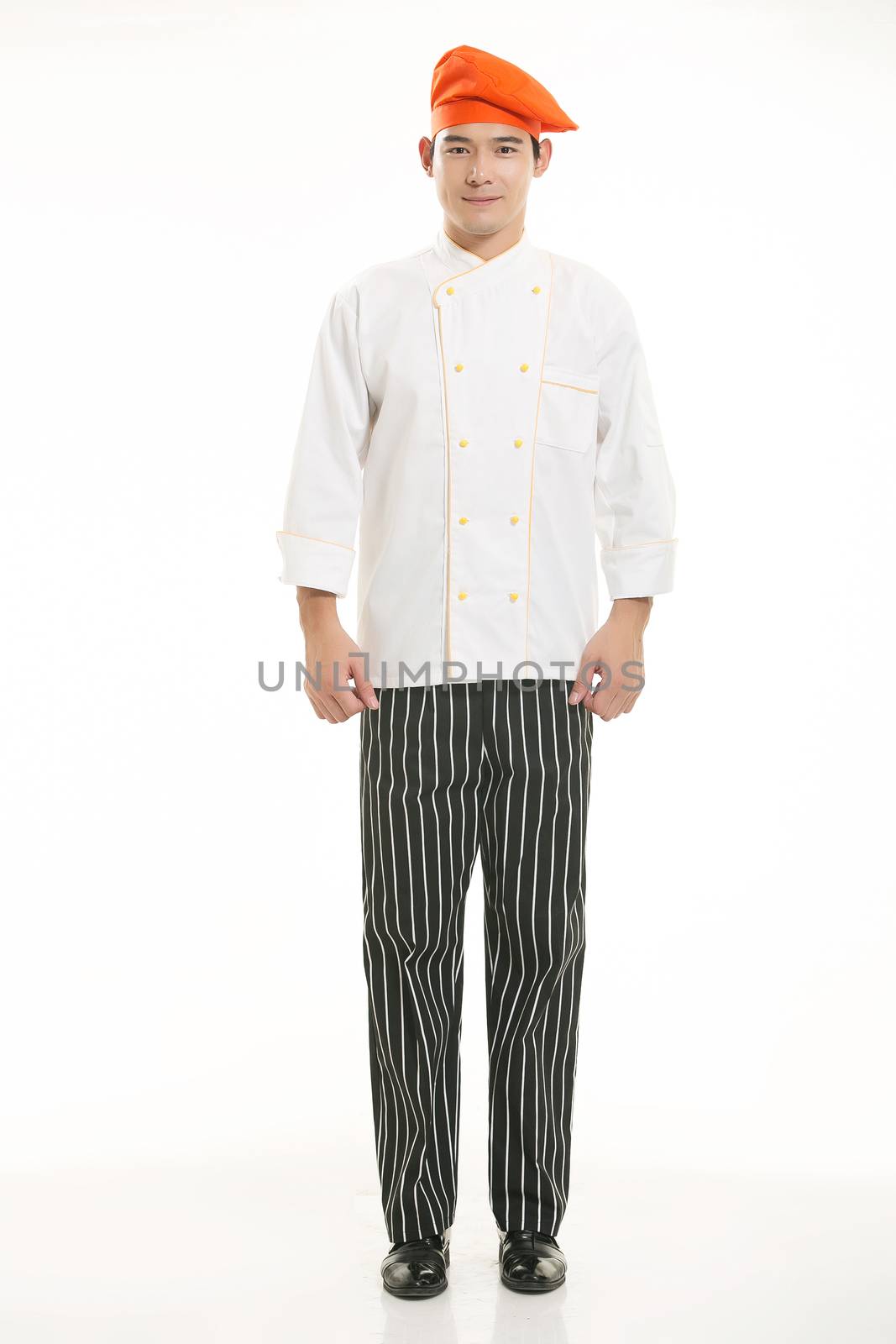 Wearing all kinds of clothing chef dietitian in front of white background