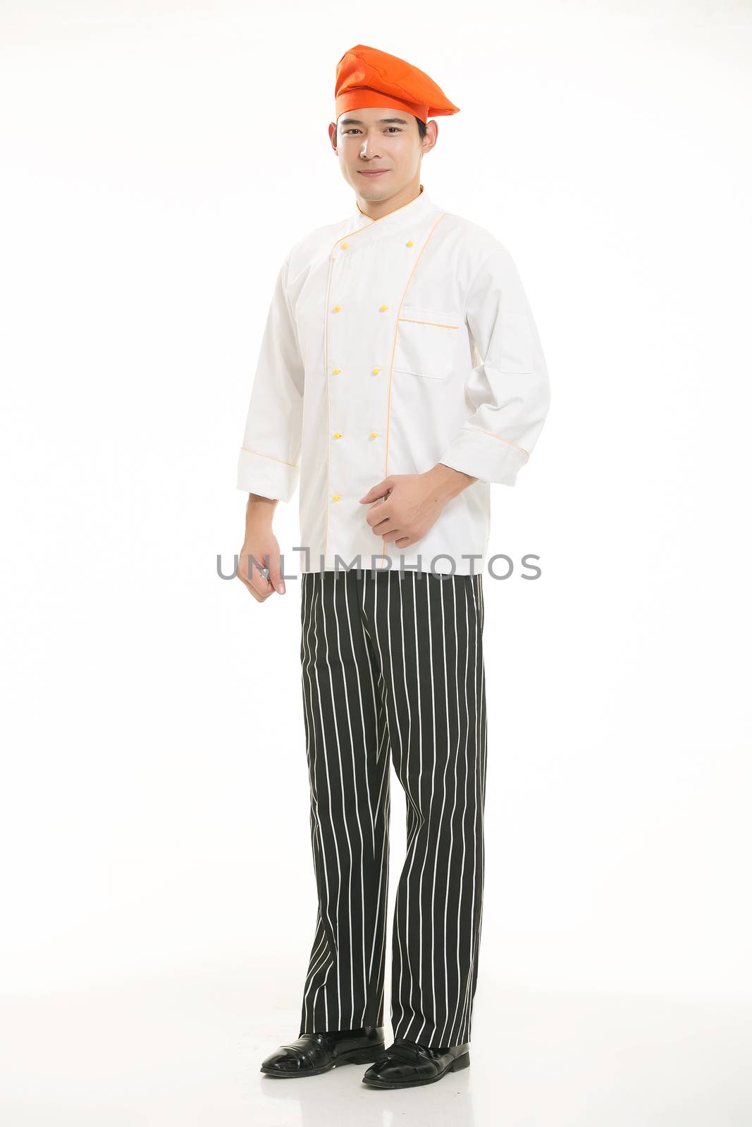 Wearing all kinds of clothing chef dietitian in front of white background