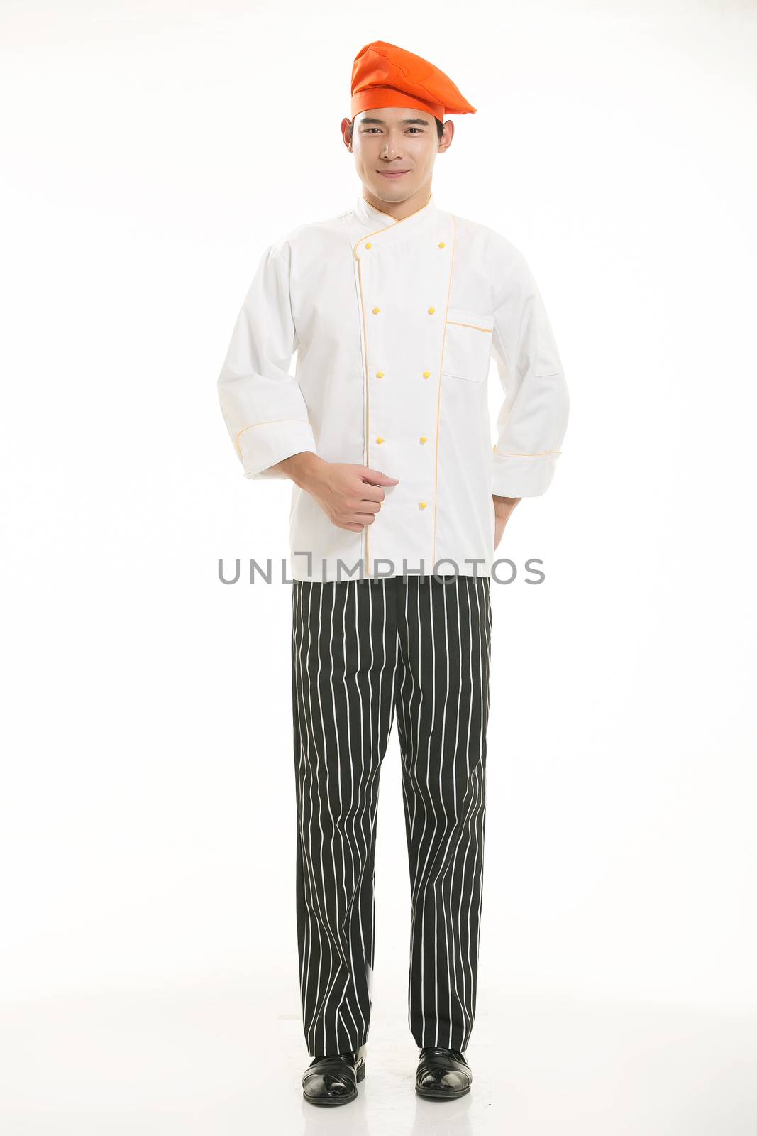 Wearing all kinds of clothing chef dietitian in front of white background