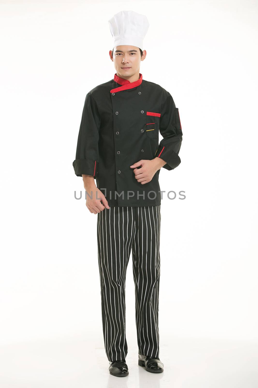 Wearing all kinds of clothing chef dietitian in front of white background