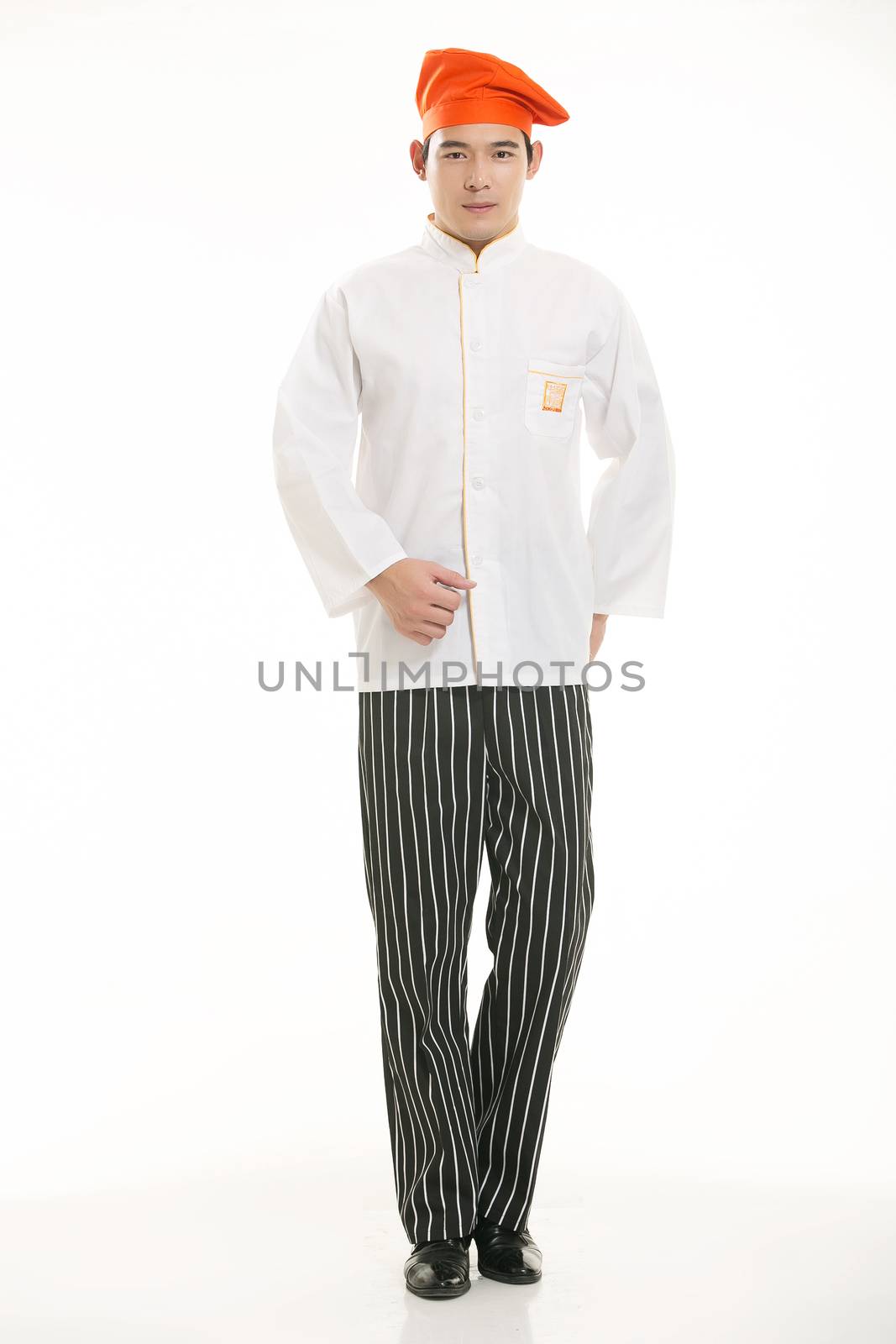 Wearing all kinds of clothing chef dietitian in front of white background