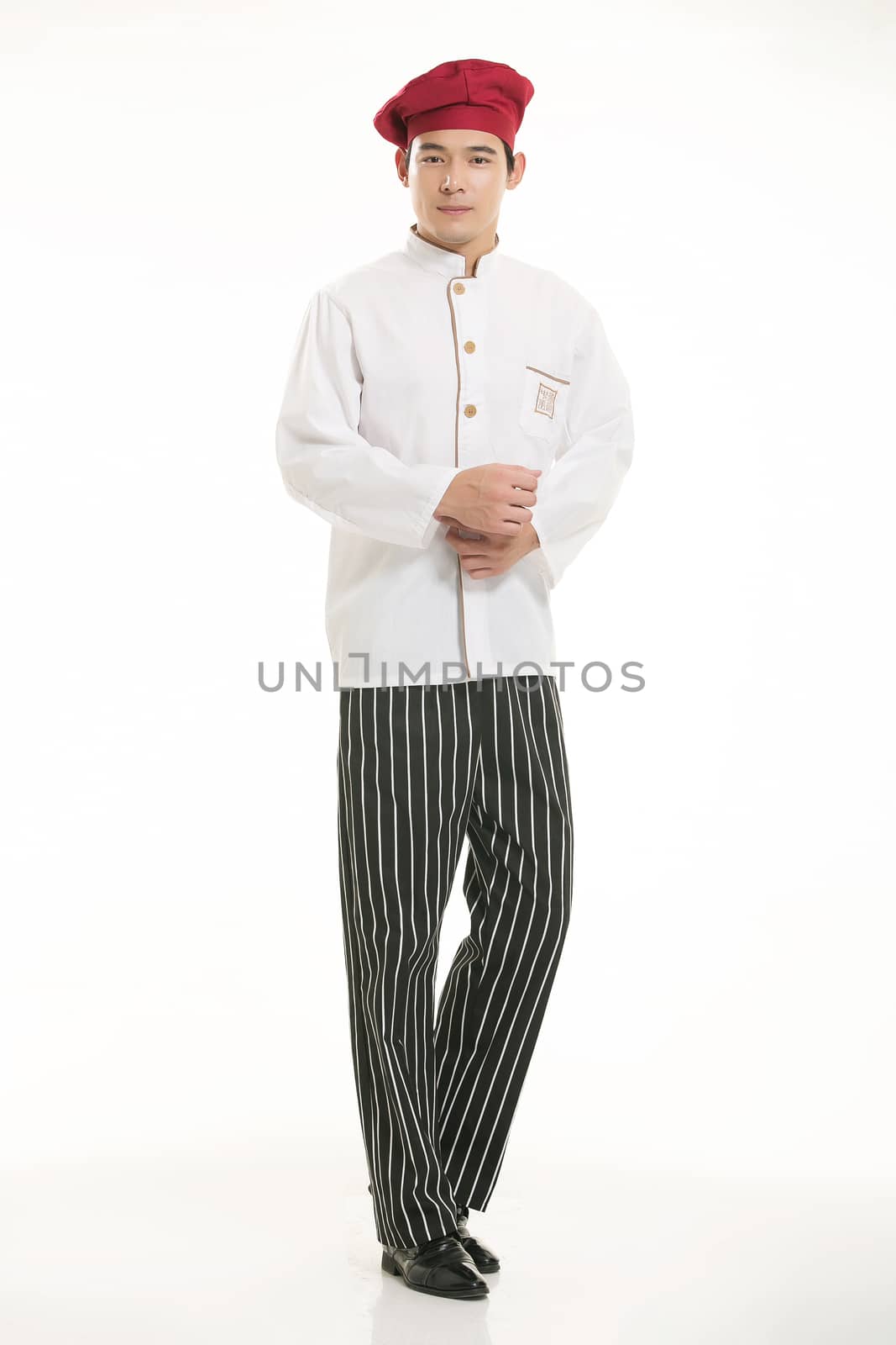 Wearing all kinds of clothing chef dietitian in front of white background