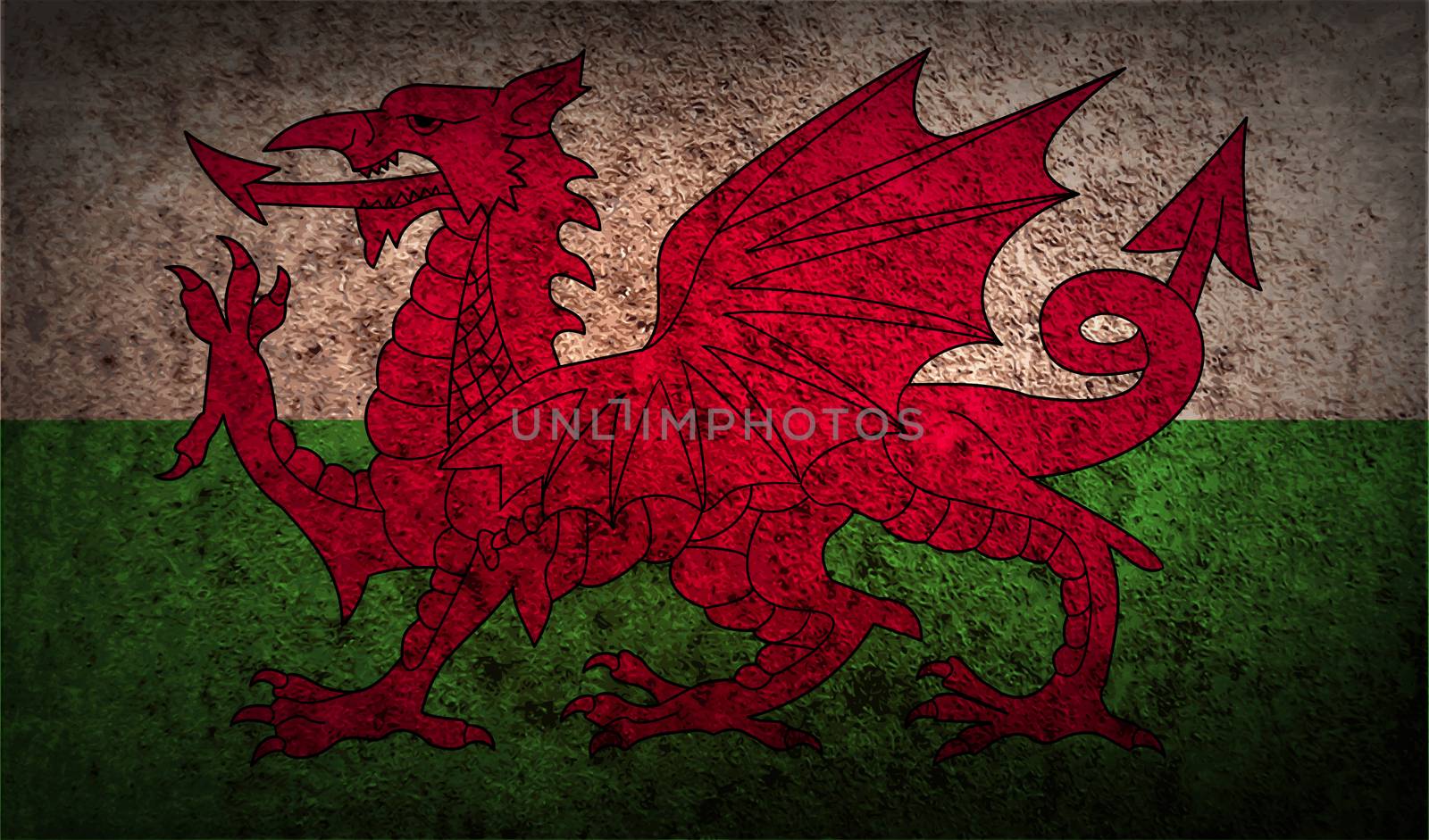 Flag of Wales with old texture.  illustration