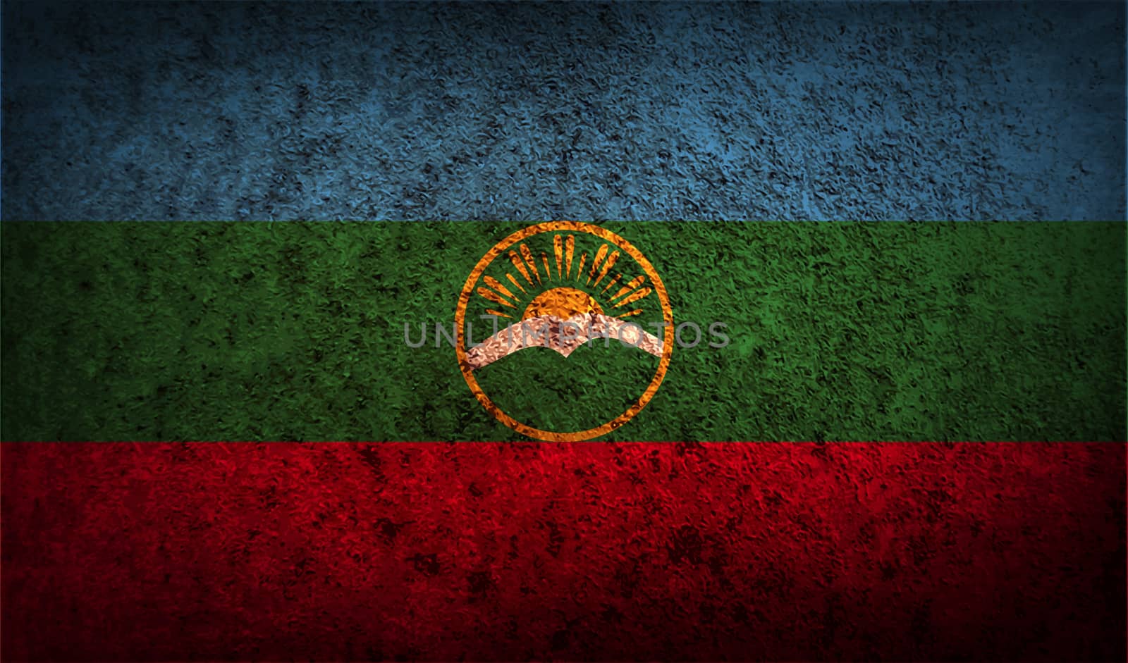 Flag of Karachay-Cherkessia Republic, Russia with old texture.  by serhii_lohvyniuk