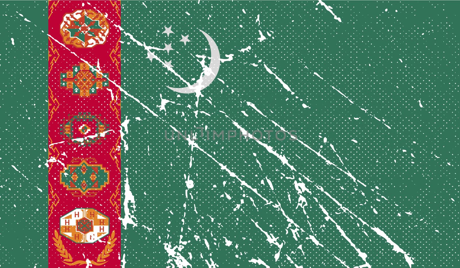 Flag of Turkmenistan with old texture.  illustration