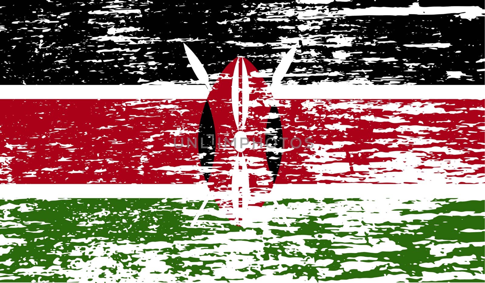 Flag of Kenya with old texture.  illustration