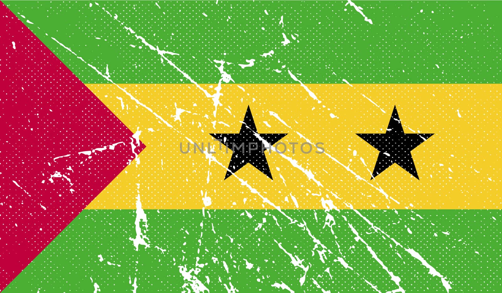 Flag of Sao Tome and Principe with old texture.  illustration