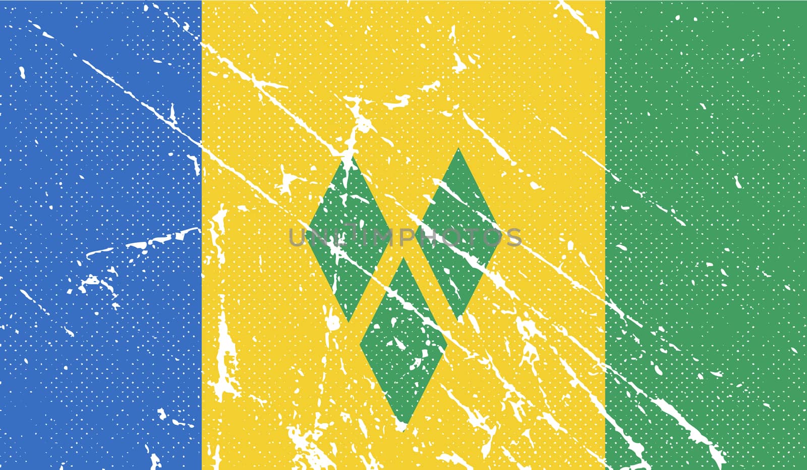 Flag of Saint Vincent and The Grenadines with old texture.  illustration