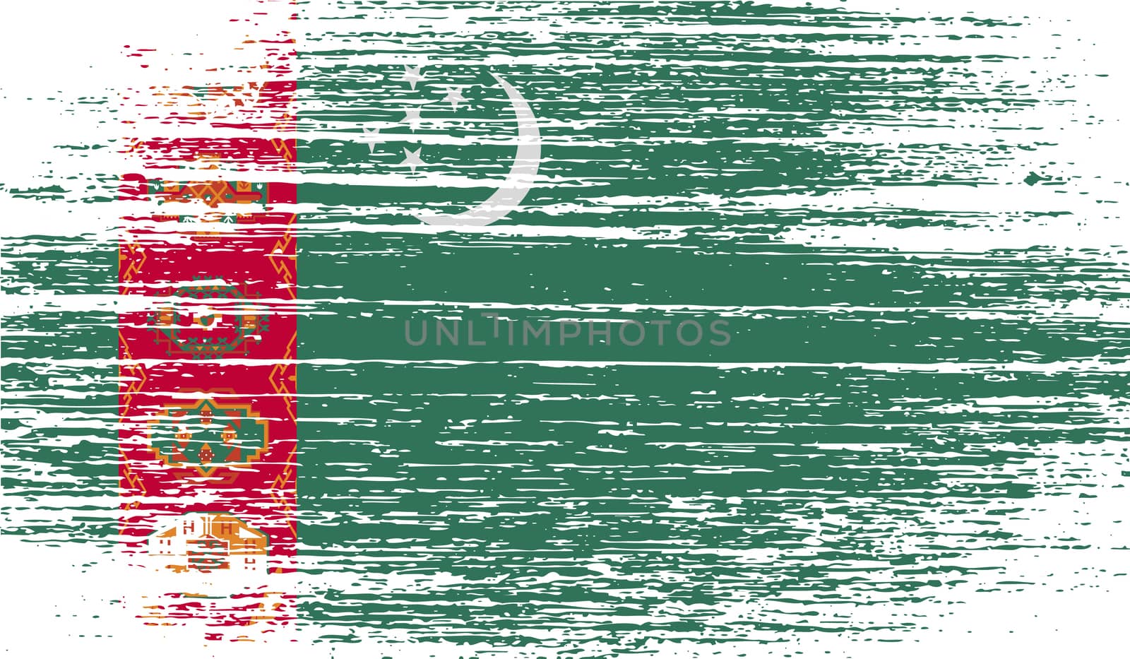 Flag of Turkmenistan with old texture.  illustration