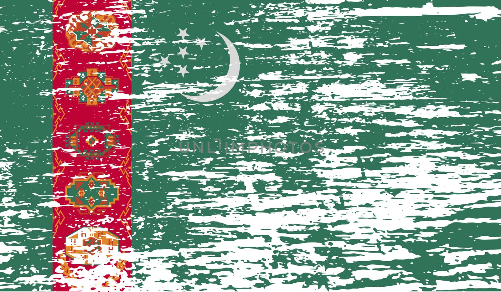 Flag of Turkmenistan with old texture.  illustration