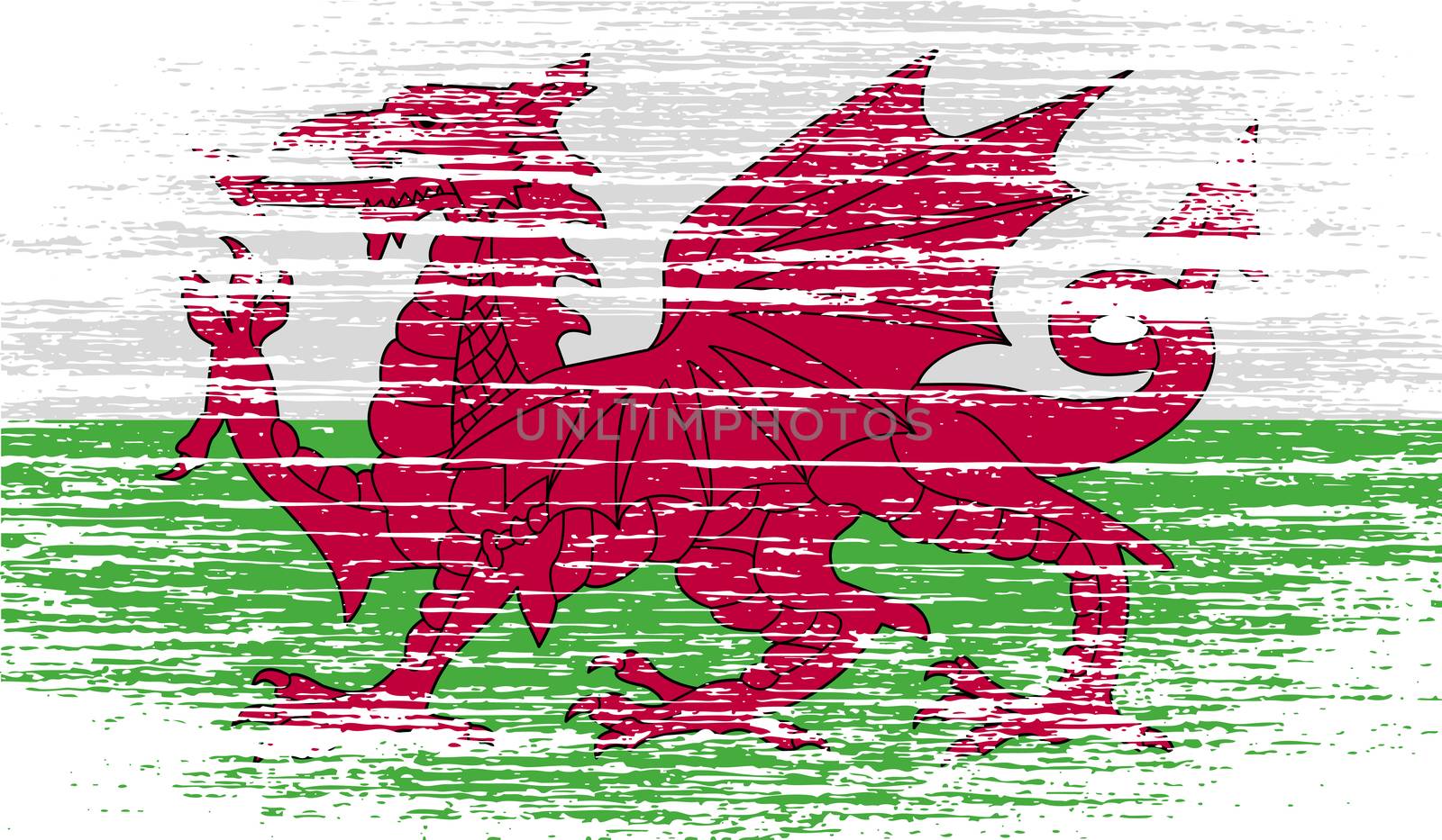 Flag of Wales with old texture.  illustration