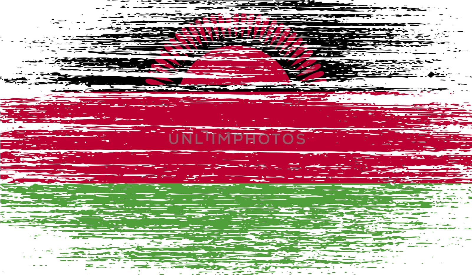 Flag of Malawi with old texture.  illustration