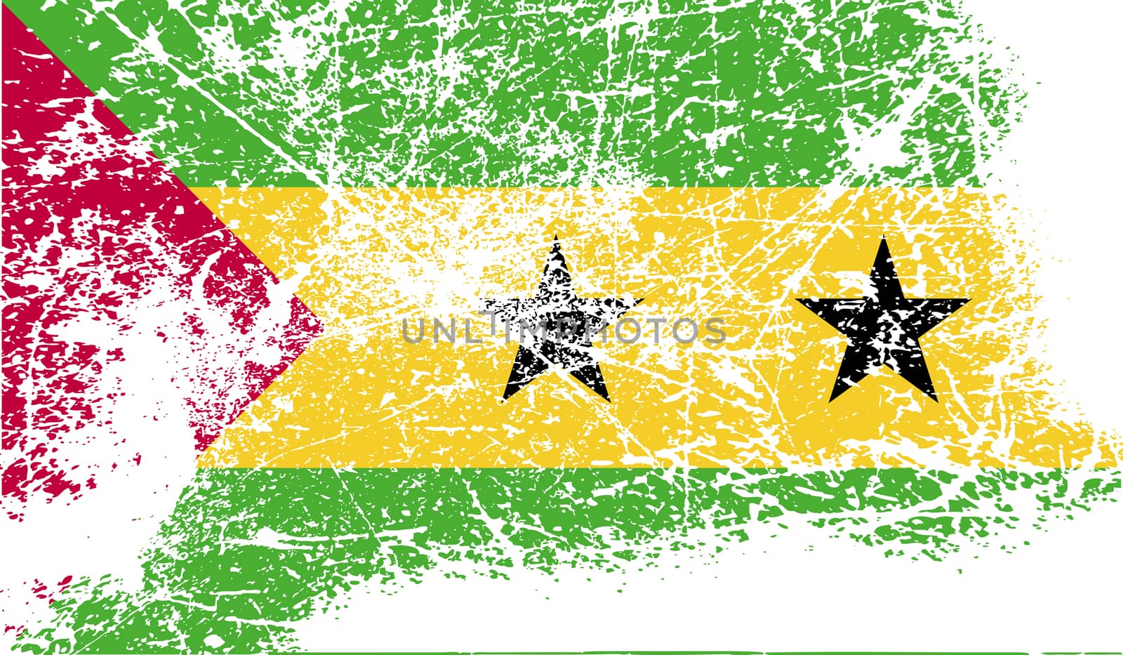 Flag of Sao Tome and Principe with old texture.  illustration