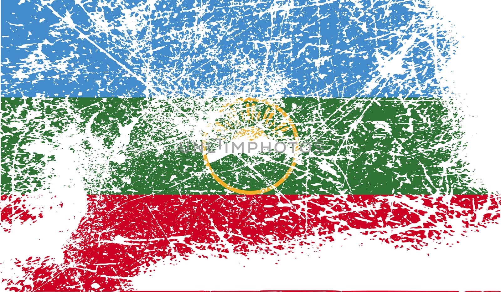 Flag of Karachay-Cherkessia Republic, Russia with old texture.  illustration