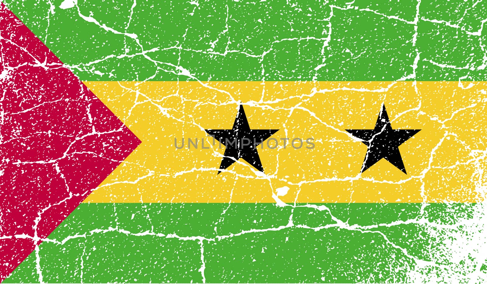 Flag of Sao Tome and Principe with old texture.  illustration