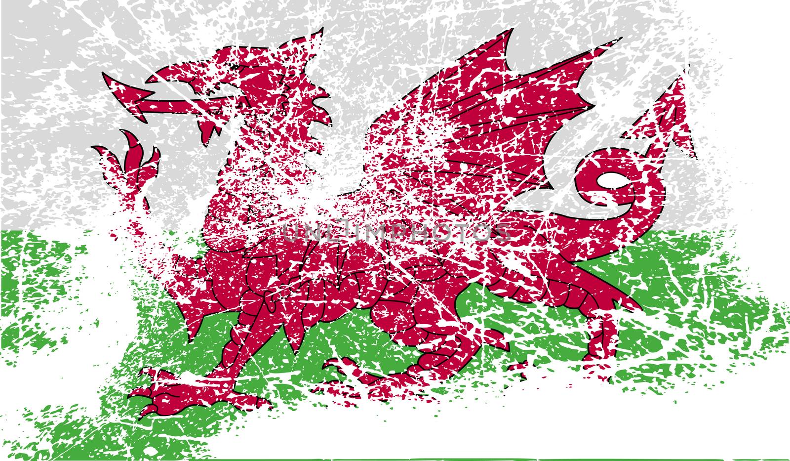 Flag of Wales with old texture.  illustration