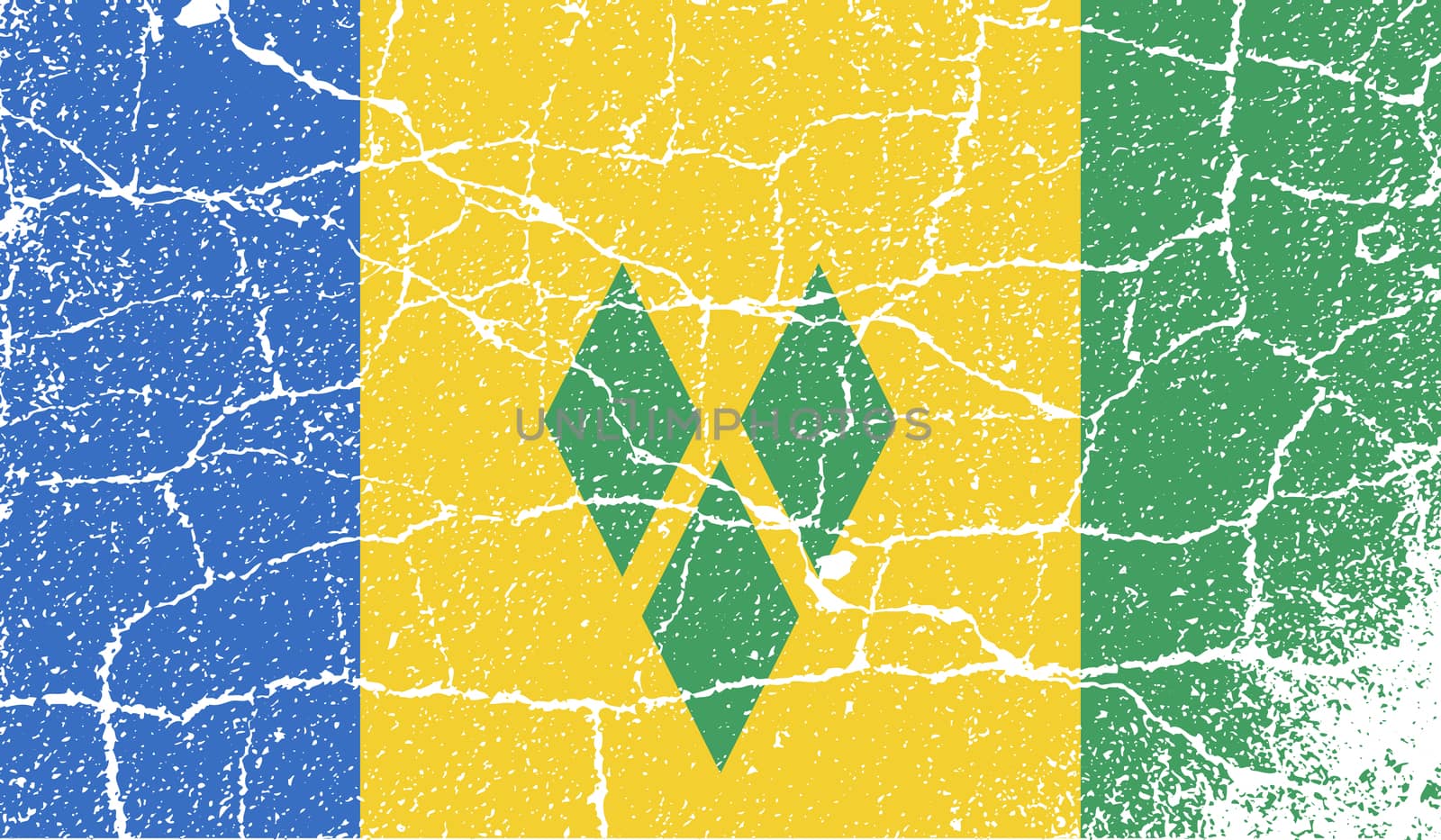 Flag of Saint Vincent and The Grenadines with old texture.  illustration