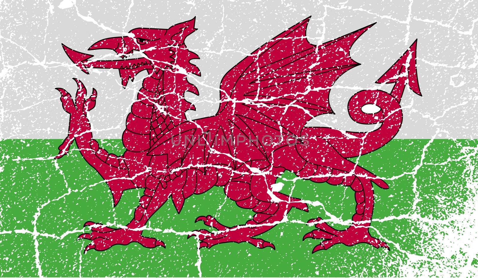 Flag of Wales with old texture.  illustration