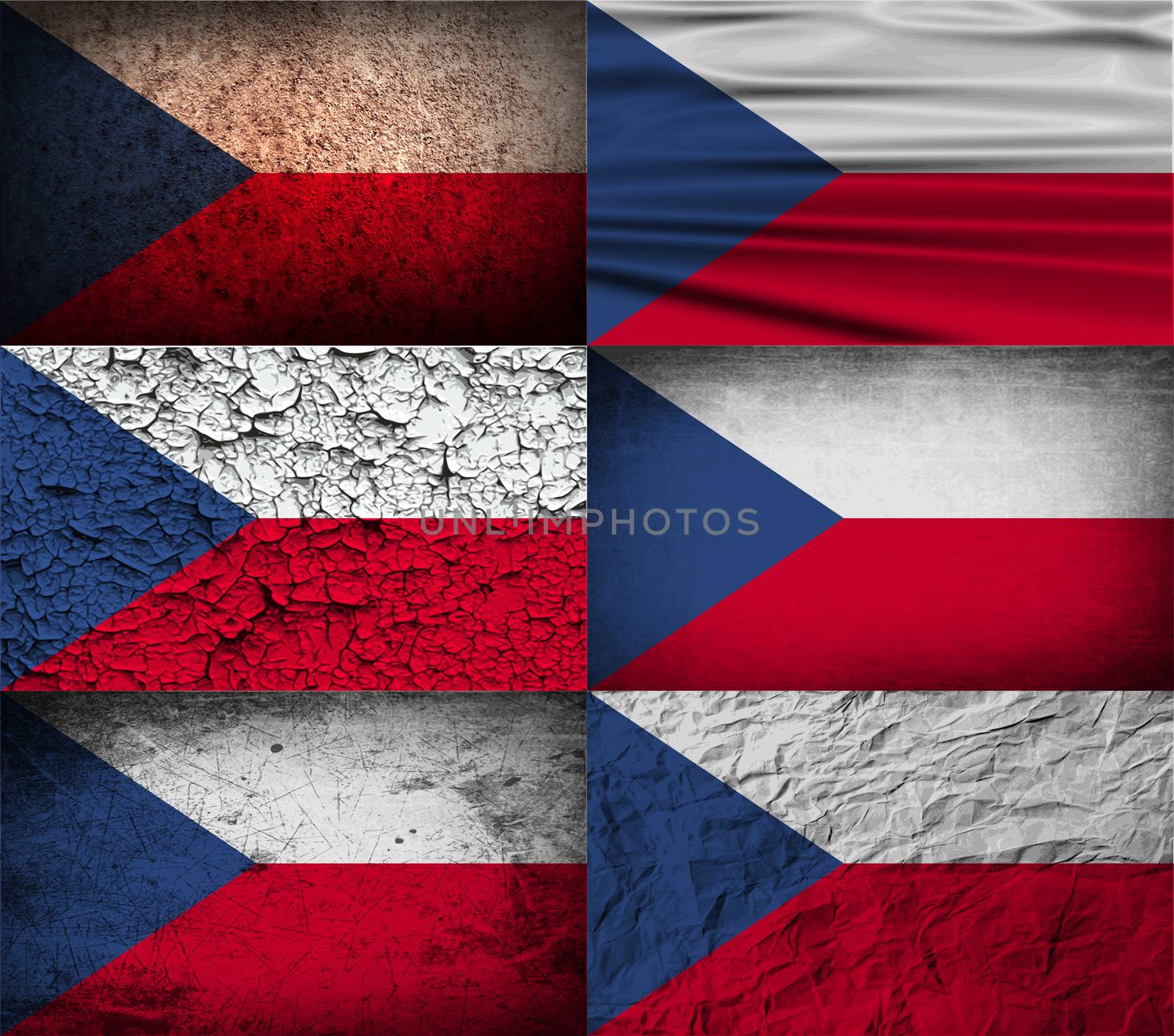 Flag of Czech Republic with old texture.  illustration