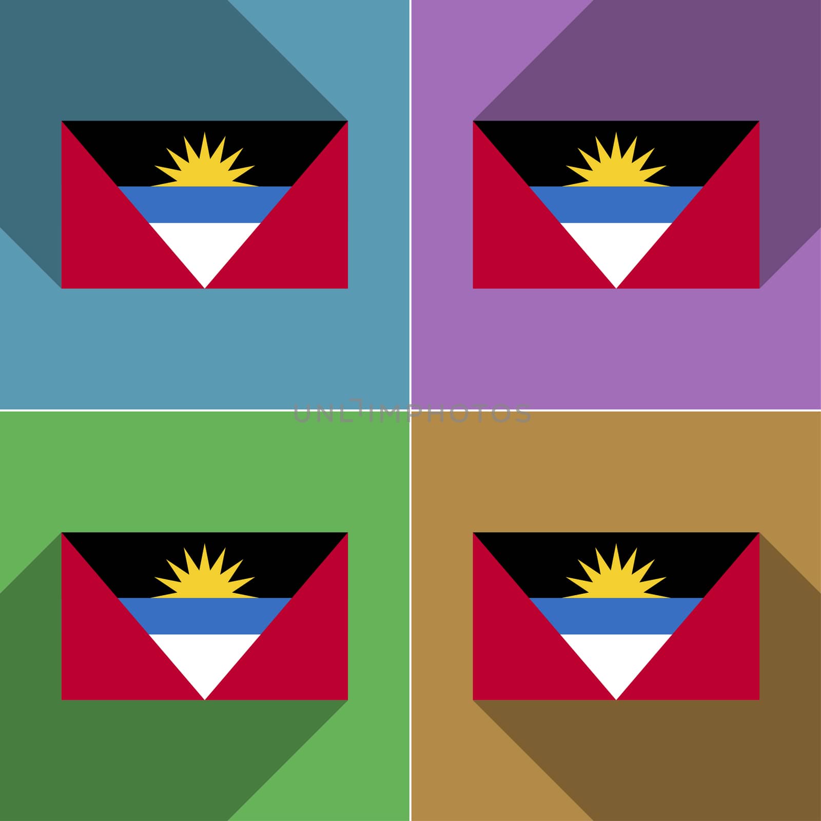 Flags of Antigua and Barbuda. Set of colors flat design and long shadows.  illustration