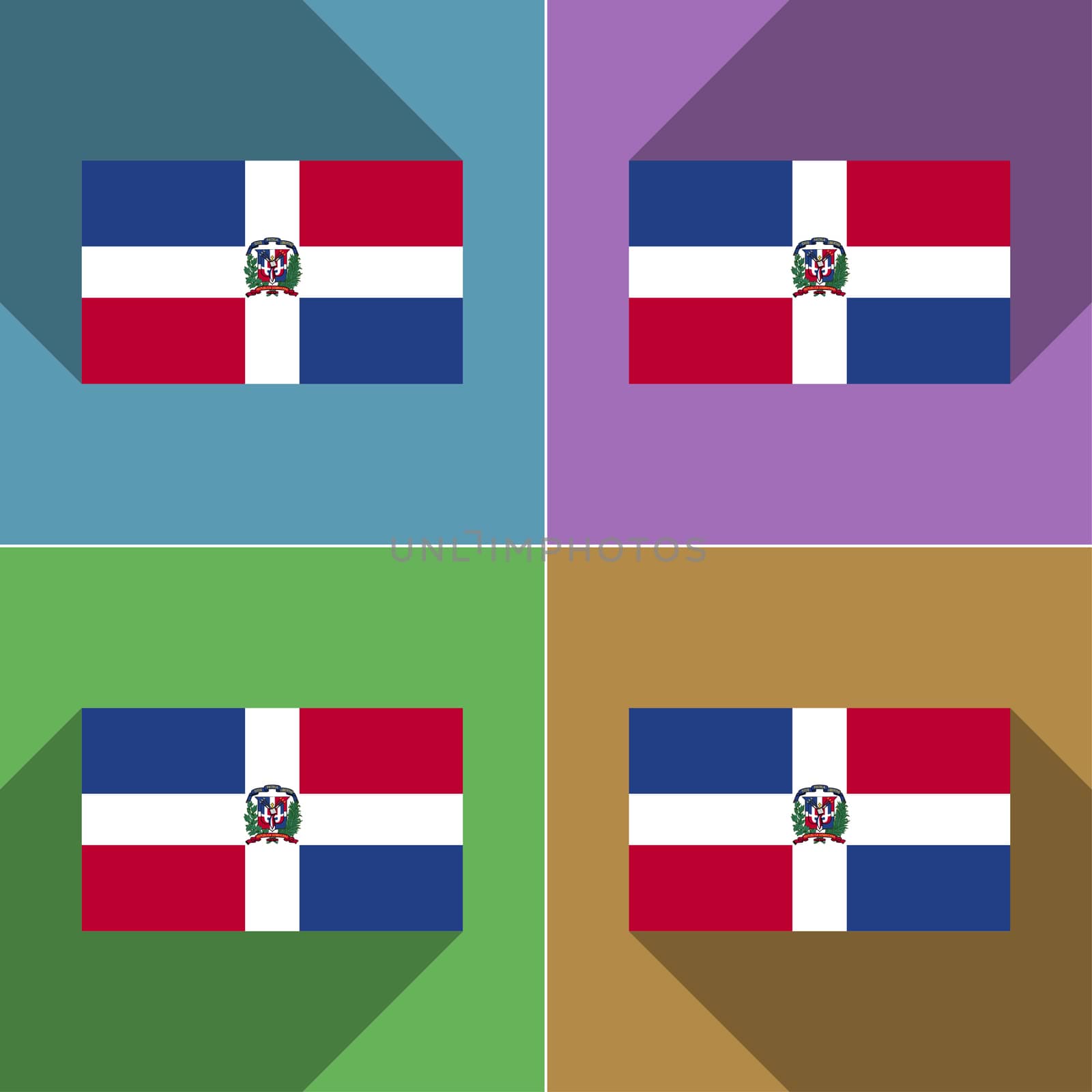 Flags of Dominican Republic. Set of colors flat design and long shadows.  illustration